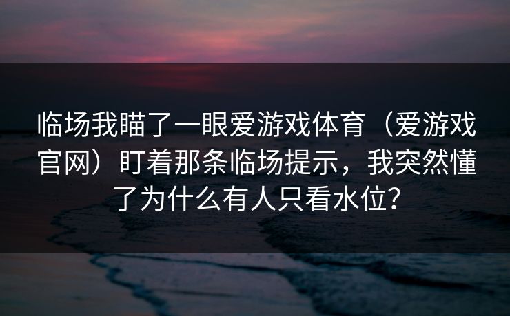 临场我瞄了一眼爱游戏体育（爱游戏官网）盯着那条临场提示，我突然懂了为什么有人只看水位？