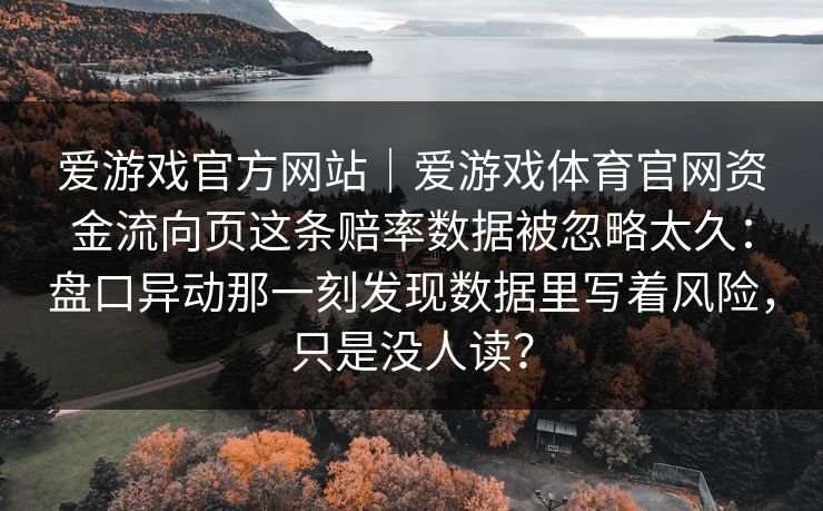 爱游戏官方网站｜爱游戏体育官网资金流向页这条赔率数据被忽略太久：盘口异动那一刻发现数据里写着风险，只是没人读？